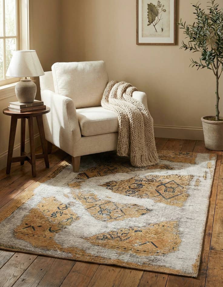 Detail image of 3' 2 x 4' 9  Hand Knotted Ultra Vintage Persian Wool Rug