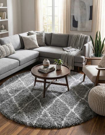 Gray Moroccan Shag Round Rug