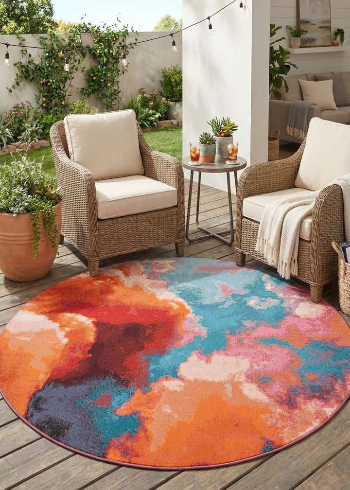 6' 1 x 6' 1 Easy-Clean Modern Indoor / Outdoor Round Rug