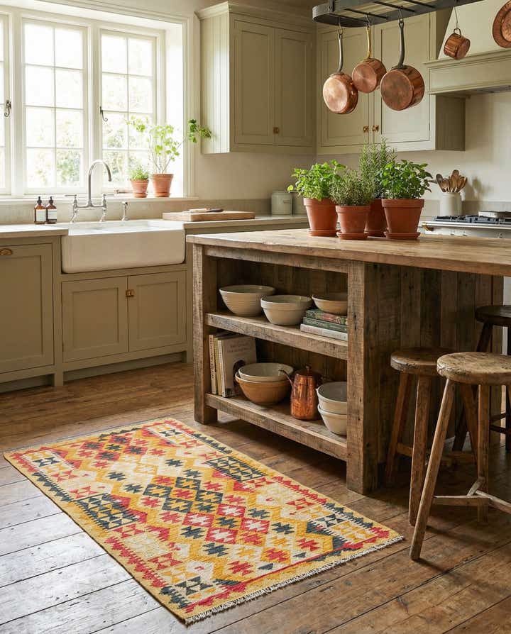 3' 6 x 6' 5 Hand Woven Kilim Maymana Wool Rug