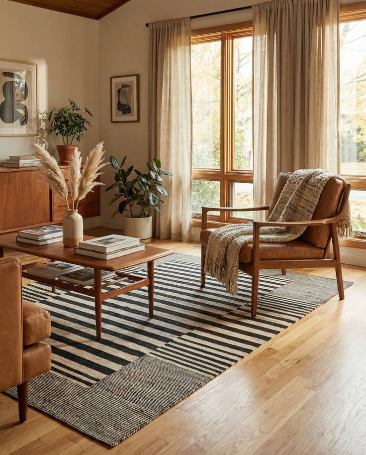 Detail image of 4' 2 x 5' 10 Hand Woven Kilim Modern Wool Rug