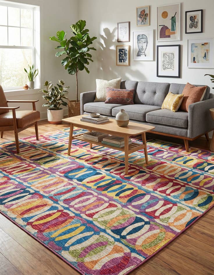 Detail image of  7' 10 x 7' 10  Washable Modern Indoor / Outdoor Square Rug