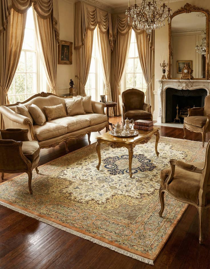 Detail image of 6' 6 x 9' 10 Ghom Silk Rug