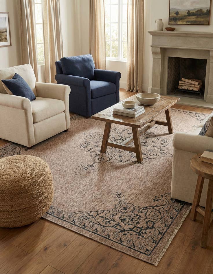 Detail image of 9' x 12'  Washable Traditional Indoor / Outdoor Rug