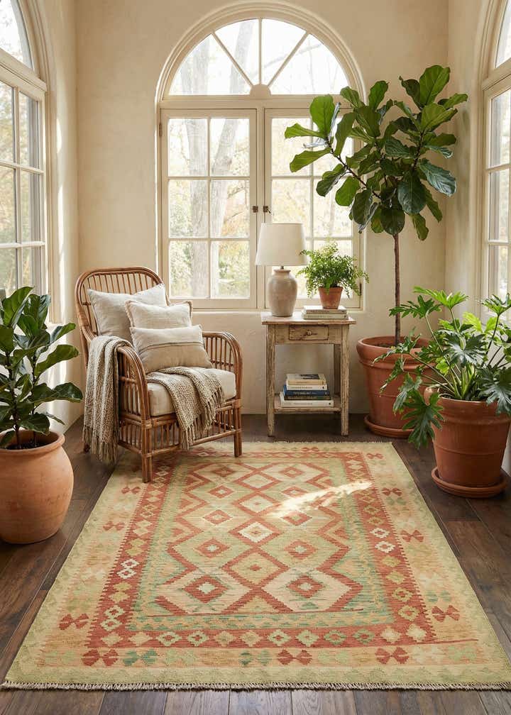 4' 10 x 6' 6 Hand Woven Kilim Waziri Wool Rug