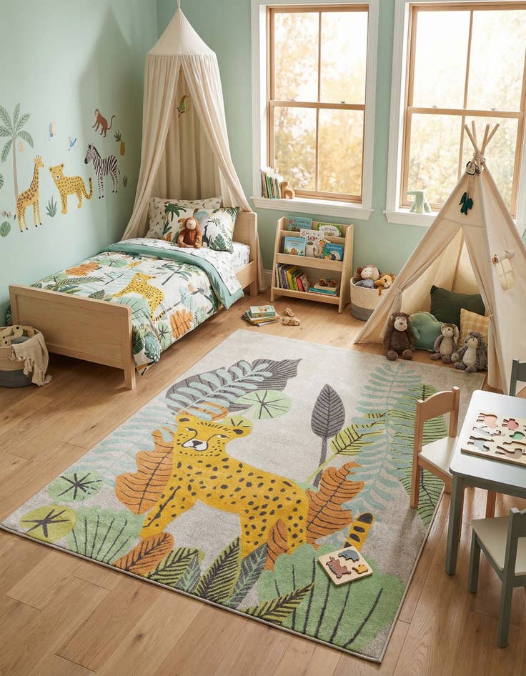 Detail image of 7' 10 x 10' Leopard Whimsy Kids Rug