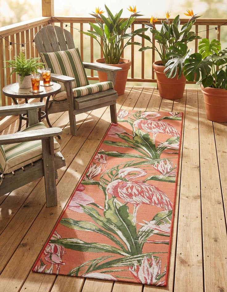 Detail image of 2' x 8'  Washable Botanical Indoor / Outdoor Runner Rug
