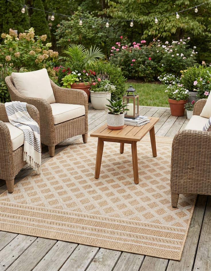 Detail image of  4' 1 x 6' 1  Washable Lattice Indoor / Outdoor Rug