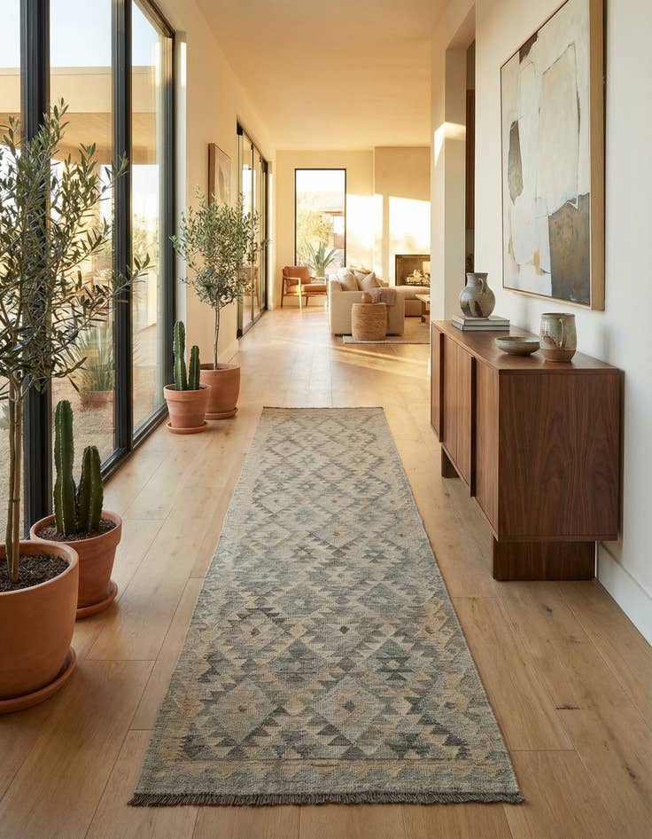 Detail image of  2' 8 x 9' 8  Hand Woven Kilim Maymana Wool Runner Rug