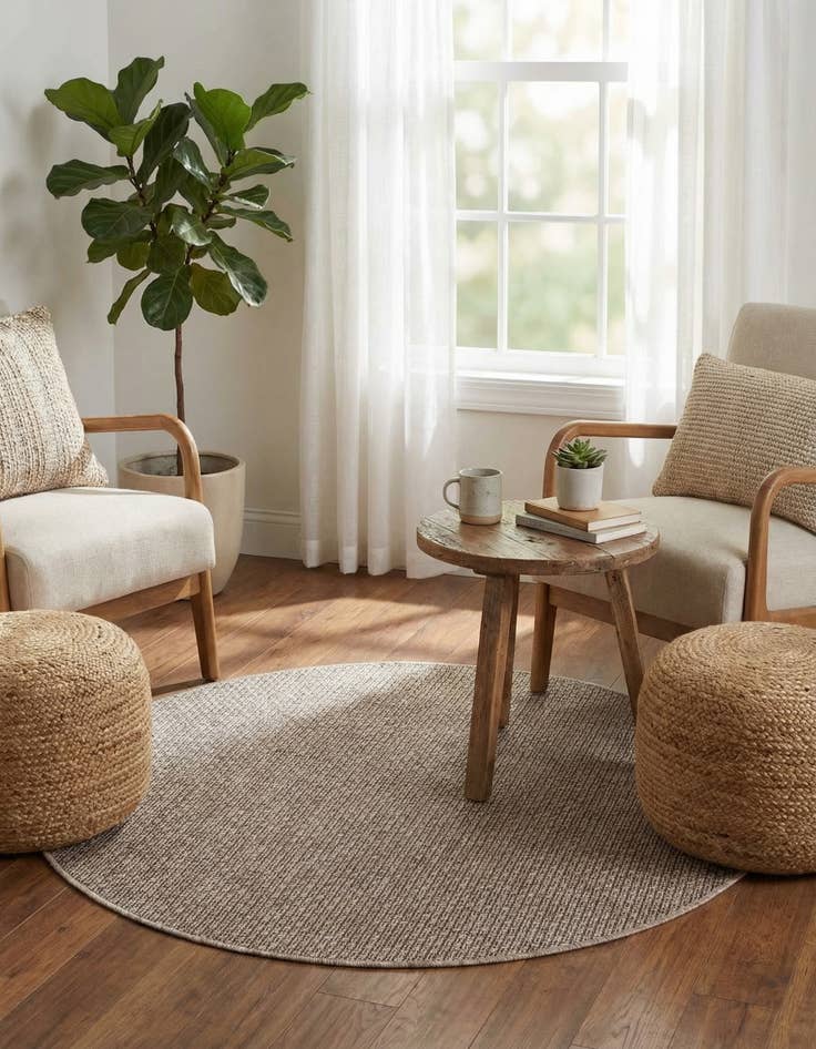 Detail image of 3' x 3'  Washable Solid Indoor / Outdoor Round Rug