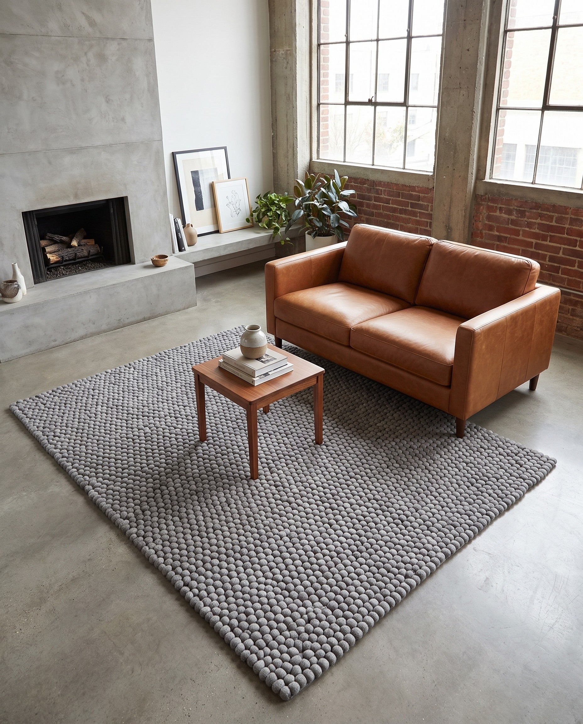 5' 1 x 8' Felt Ball Wool Rug