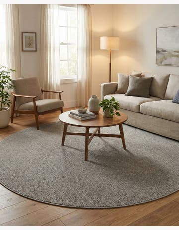 Light Gray Easy-Clean Solid Indoor / Outdoor Round Rug