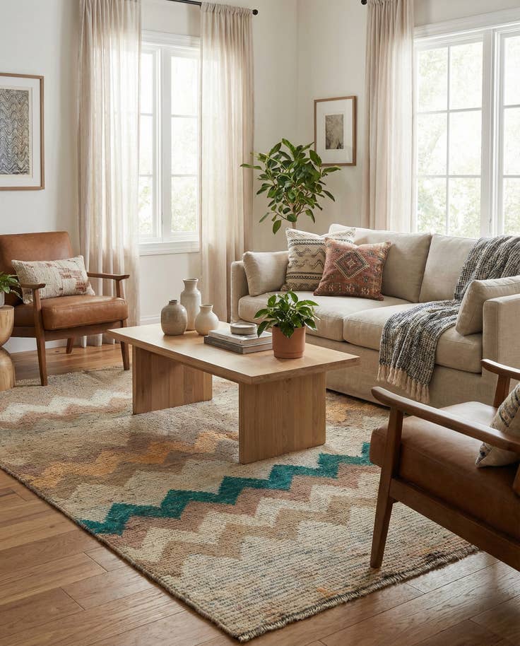 Detail image of 4' 8 x 7' 8 Hand Knotted Moroccan Wool Rug