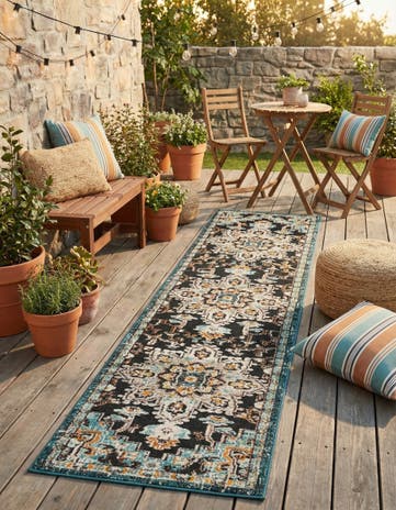 Navy Blue Easy-Clean Casablanca Indoor / Outdoor Runner Rug