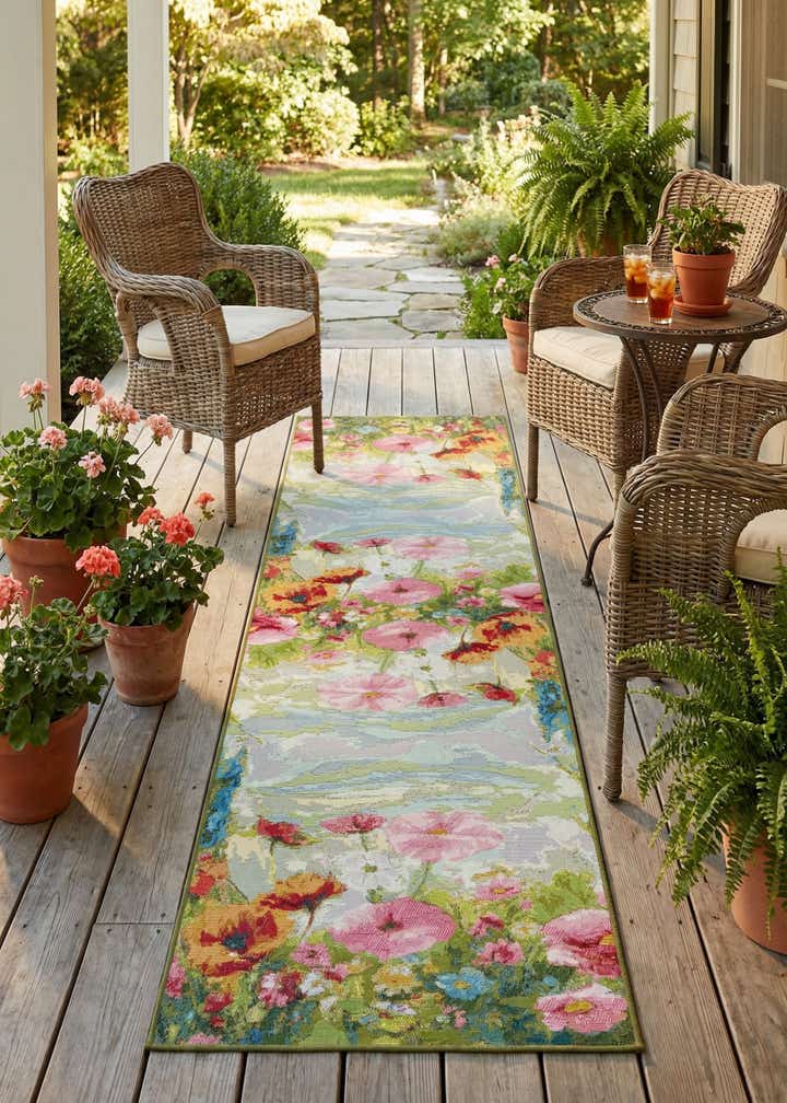 2' 7 x 10' Easy-Clean Botanical Indoor / Outdoor Runner Rug