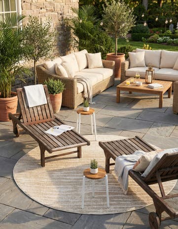 Beige Easy-Clean Sabrina Soto Ola Indoor / Outdoor Round Rug