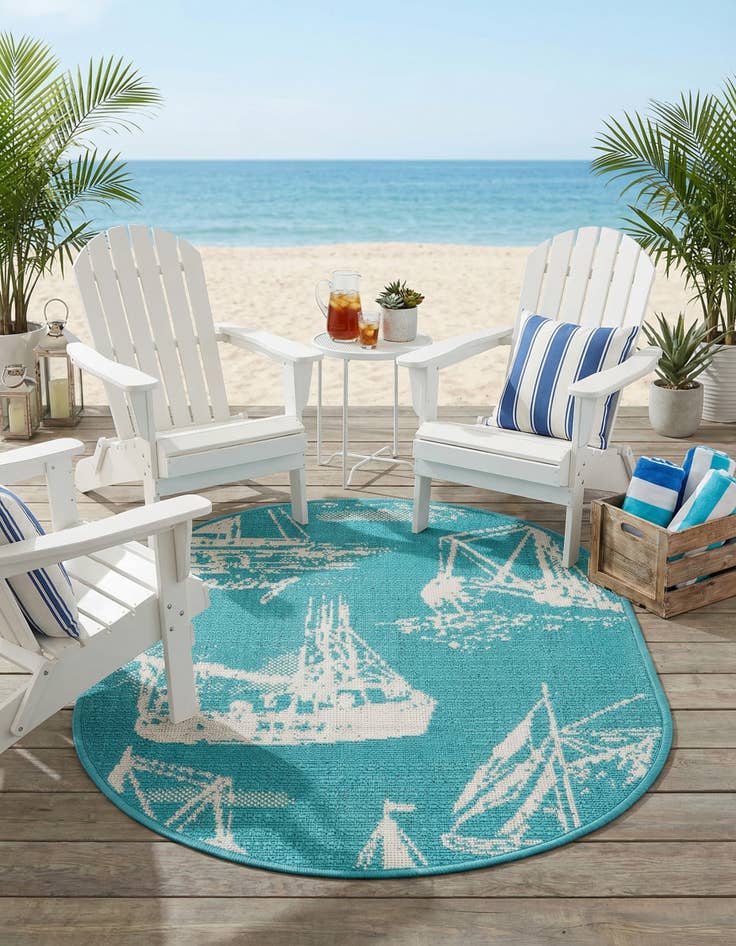 Detail image of 2' x 3'  Washable Coastal Indoor / Outdoor Oval Rug