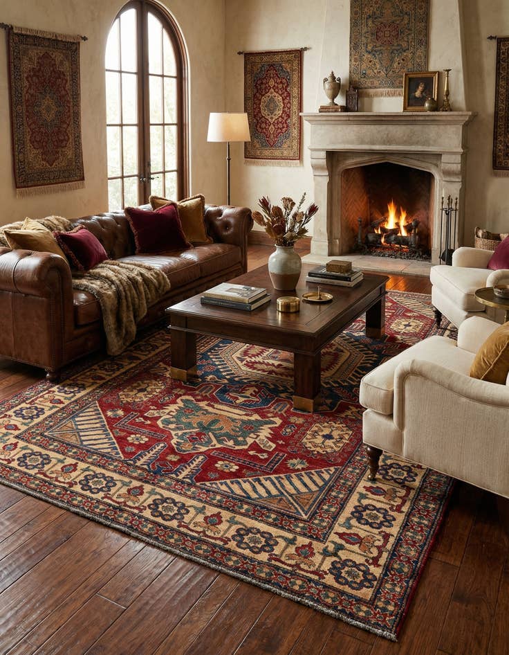 Detail image of  7' 1 x 11'  Hand Knotted Kazak Oriental Wool Rug