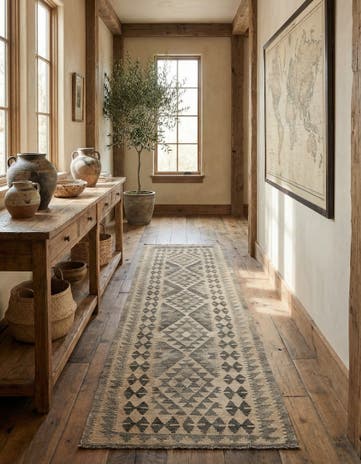 2' 10 x 9' 8 Hand Woven Kilim Maymana Wool Runner Rug