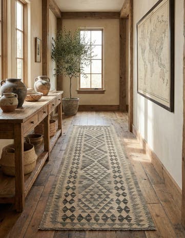 2' 10 x 9' 8 Hand Woven Kilim Maymana Wool Runner Rug