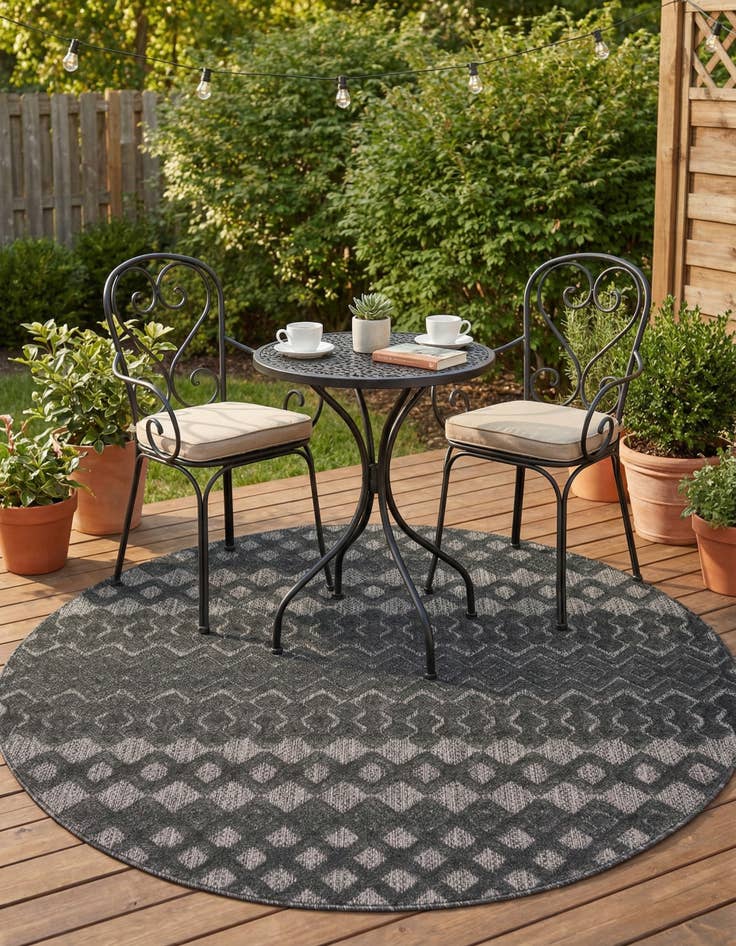Detail image of 5' 3 x 5' 3 Easy-Clean Trellis Textured Indoor / Outdoor Round Rug