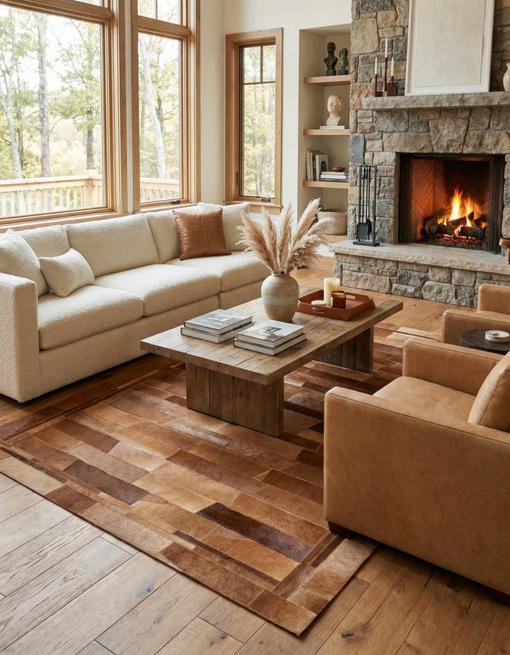 Detail image of 5' x 7' 10 Cowhide Leather Rug