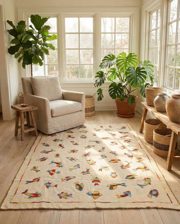 5' x 6' 5 Hand Woven Kilim Suzani Wool Rug