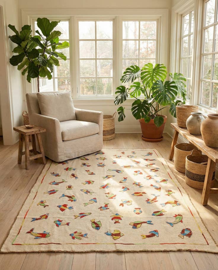 Detail image of 5' x 6' 5 Hand Woven Kilim Suzani Wool Rug