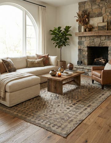 6' 8 x 9' 8 Hand Woven Kilim Maymana Wool Rug