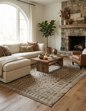 6' 8 x 9' 8 Hand Woven Kilim Maymana Wool Rug