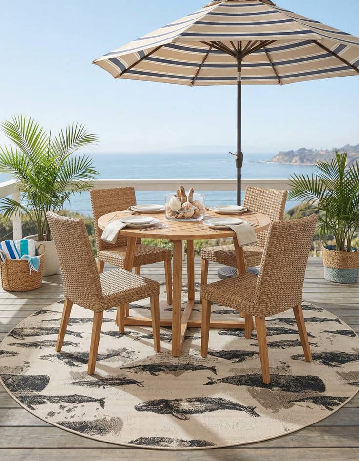 Detail image of 7' 10 x 7' 10  Washable Coastal Indoor / Outdoor Round Rug