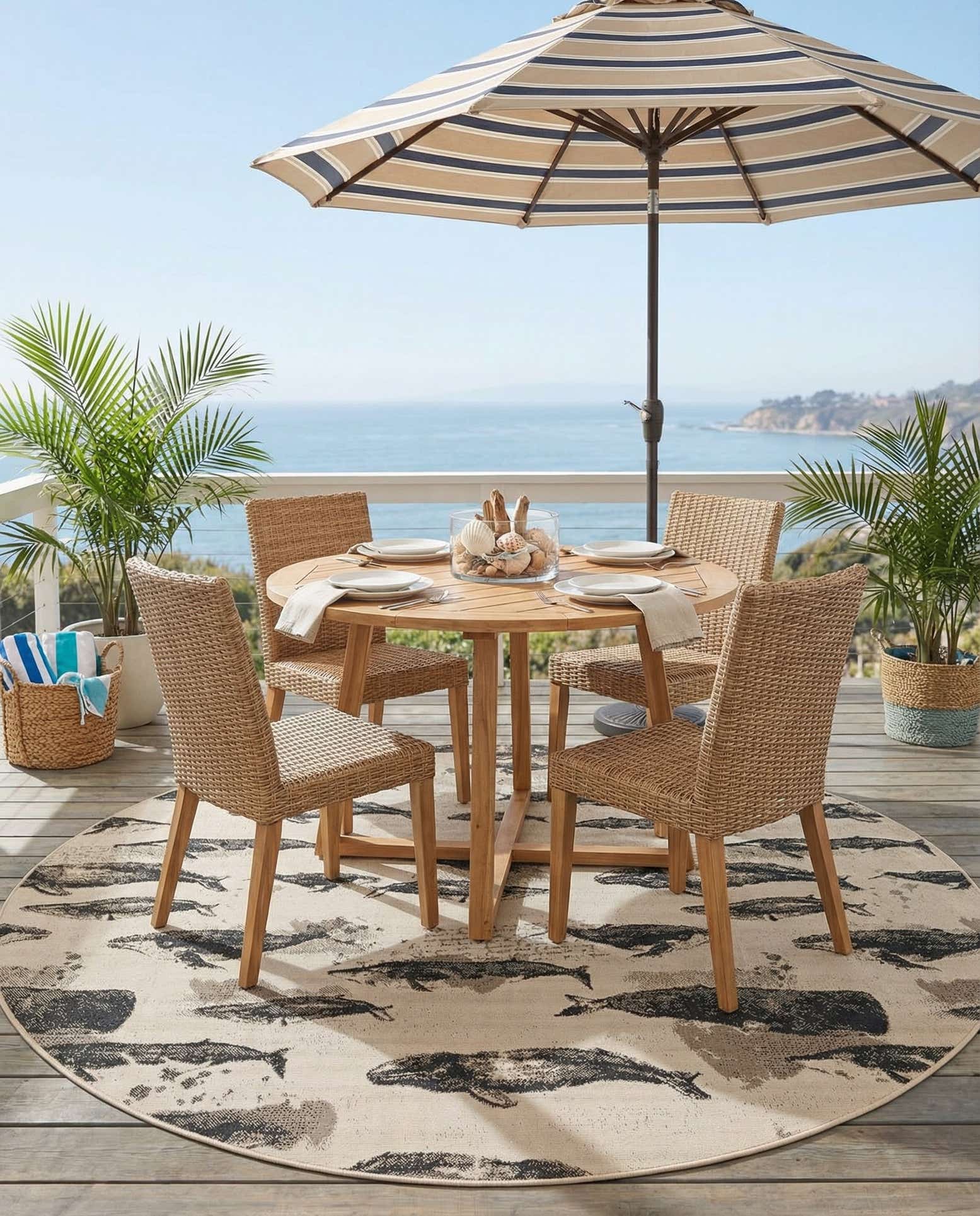 7' 10 x 7' 10 Easy-Clean Coastal Indoor / Outdoor Round Rug