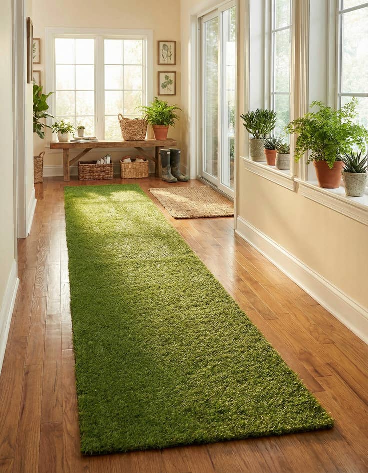 Detail image of 2' 7 x 12'  Washable Grass Indoor / Outdoor Runner Rug