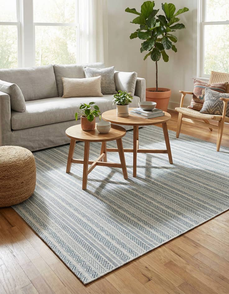 Detail image of 7' 10 x 7' 10  Washable Striped Indoor / Outdoor Square Rug