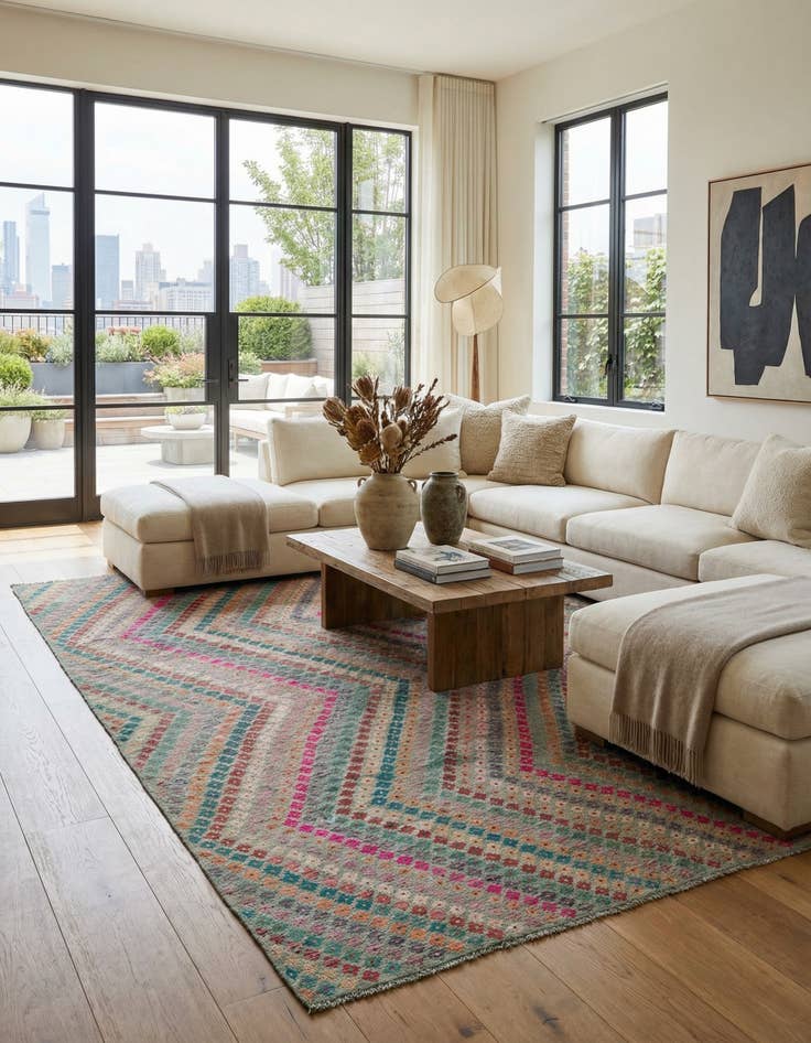 Detail image of 10' 4 x 13'  Hand Woven Kilim Modern Wool Rug