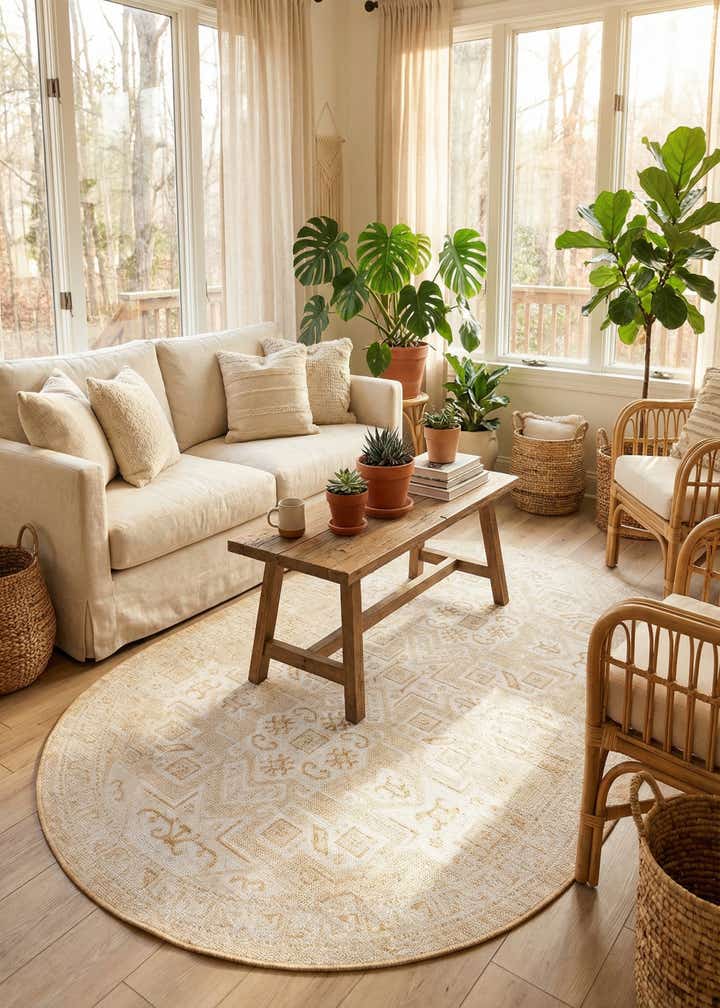 5' 3 x 8' Easy-Clean Aztec Indoor / Outdoor Oval Rug