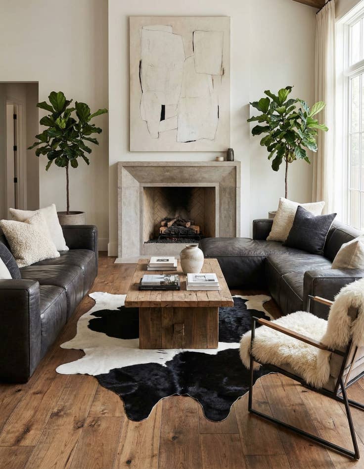 Detail image of 5' 3 x 5' 6 Cowhide Leather Square Rug