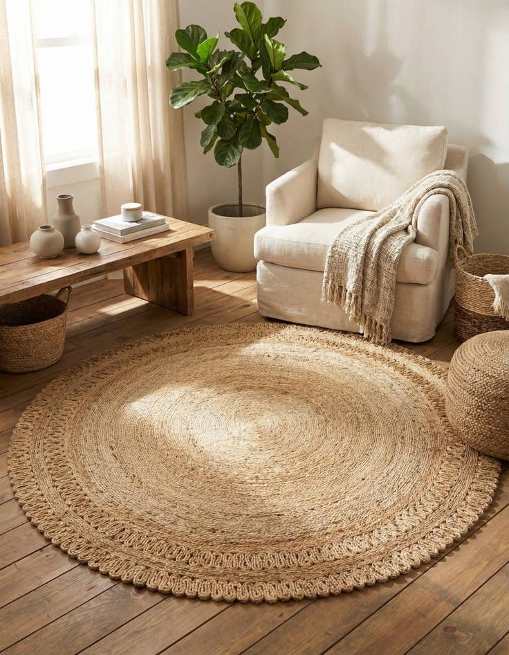 Detail image of  5' 1 x 5' 1  Hand Braided Jute Round Rug