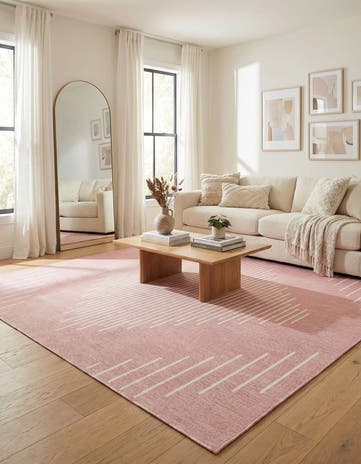 Pink Easy-Clean Modern Indoor / Outdoor Square Rug