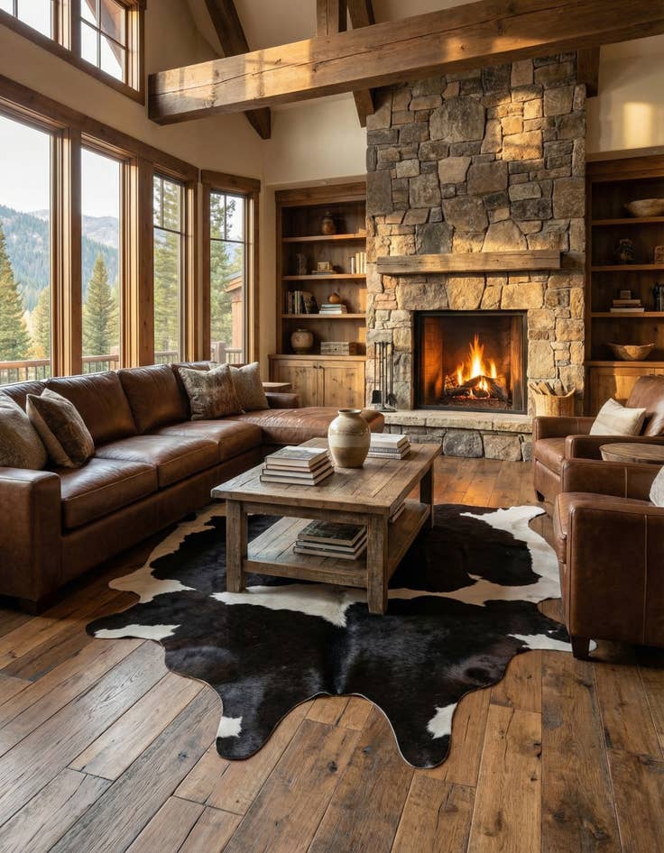 Detail image of 5' x 5' 2 Cowhide Leather Square Rug