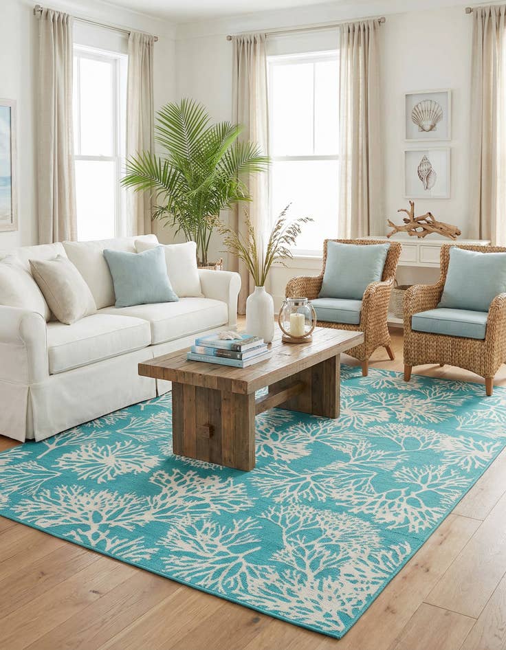 Detail image of 6' x 9'  Washable Coastal Indoor / Outdoor Rug