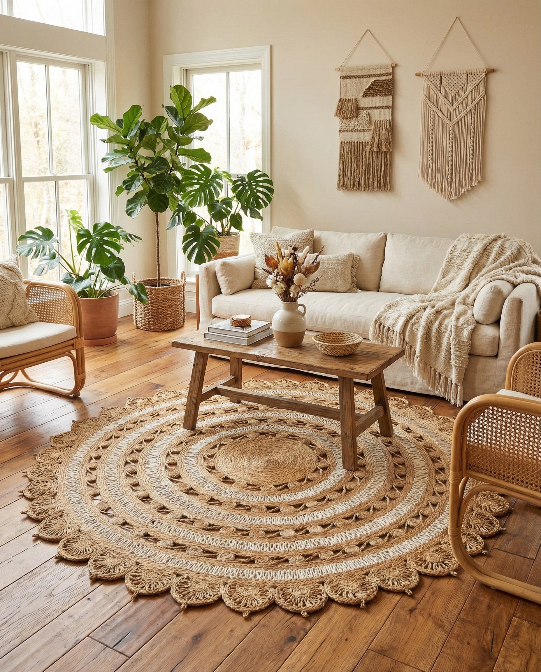  7' 10 x 7' 10  Hand Braided Jute Round Rug