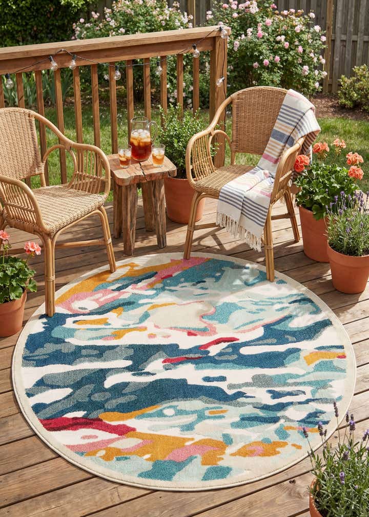 6' x 6' Easy-Clean Casablanca Indoor / Outdoor Round Rug