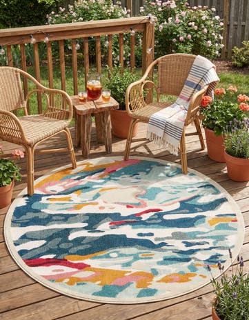 6' x 6' Easy-Clean Casablanca Indoor / Outdoor Round Rug