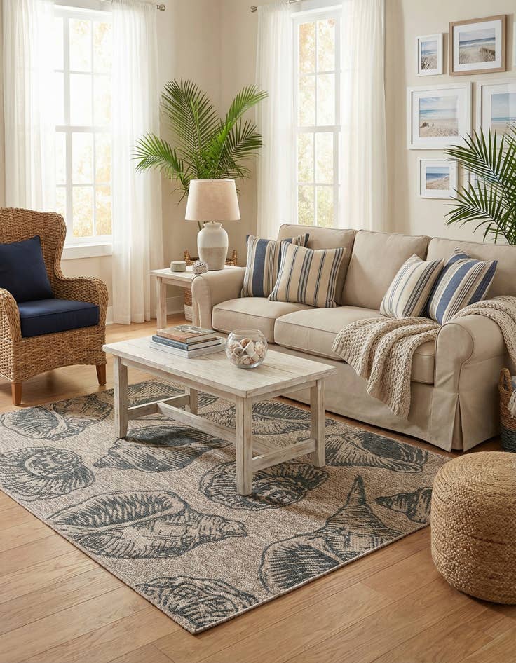 Detail image of 5' 3 x 7'  Washable Coastal Indoor / Outdoor Rug