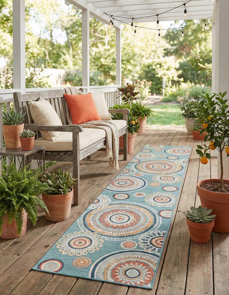 Detail image of 2' 7 x 12' Easy-Clean Botanical Indoor / Outdoor Runner Rug