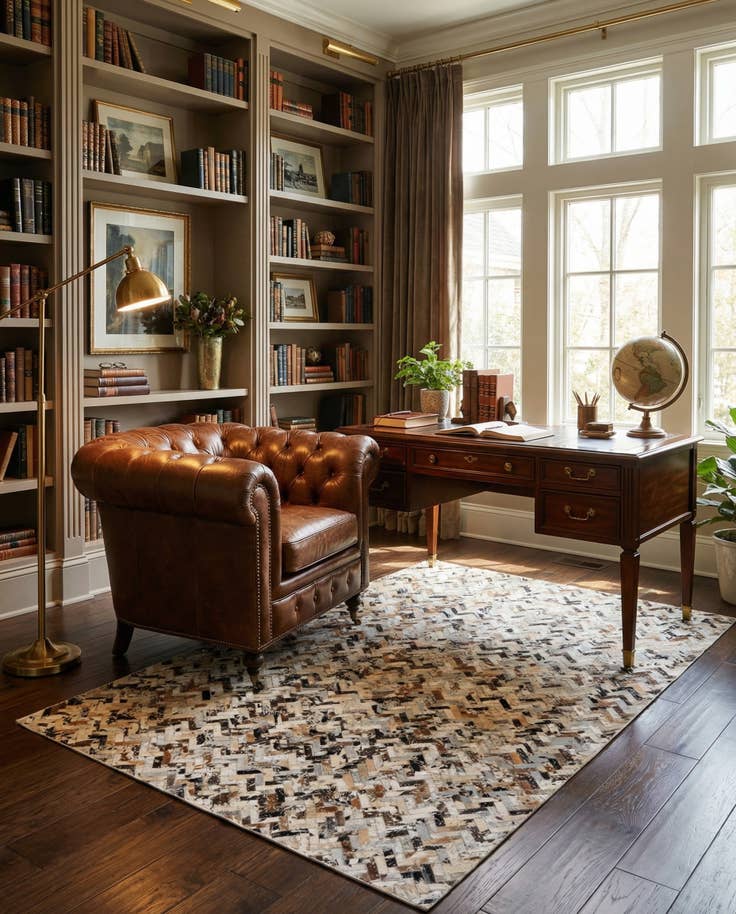 Detail image of 5' 2 x 7' 6 Cowhide Stocks Rug