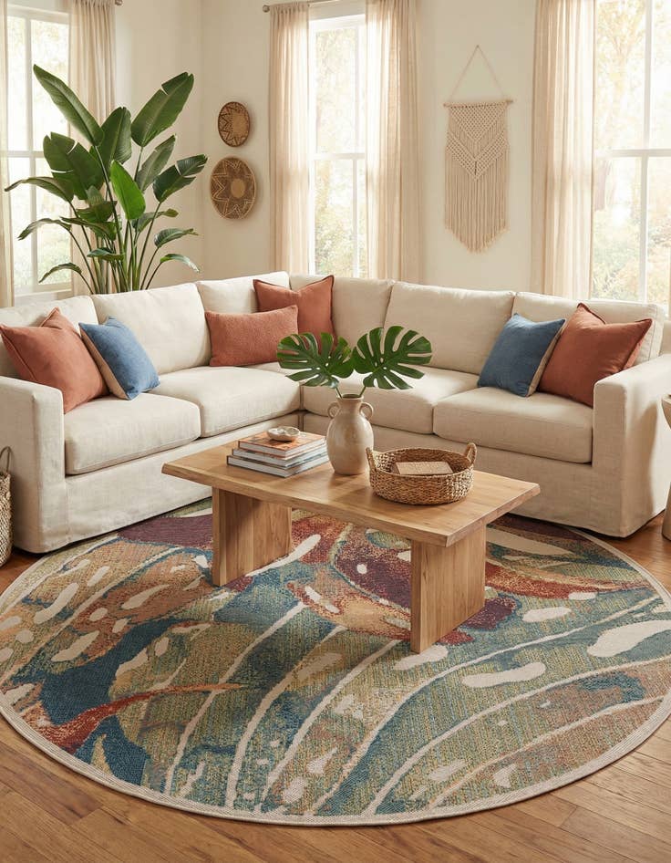 Detail image of  7' 10 x 7' 10  Washable Baja Indoor / Outdoor Round Rug