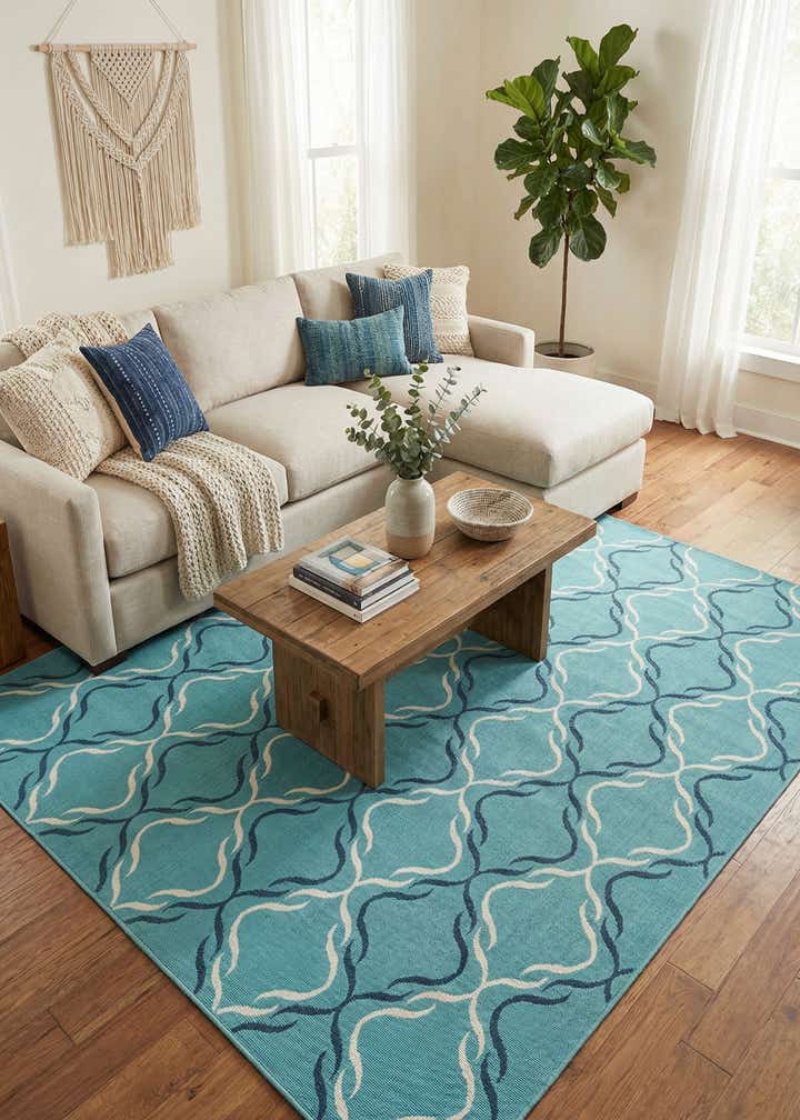 7' 10 x 7' 10 Easy-Clean Trellis Indoor / Outdoor Square Rug