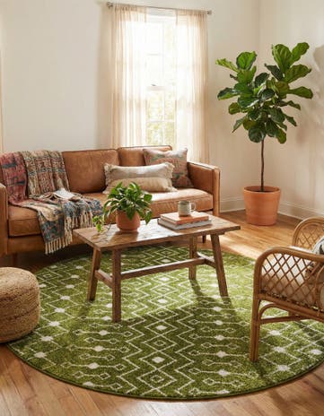 Green Moroccan Trellis Round Rug